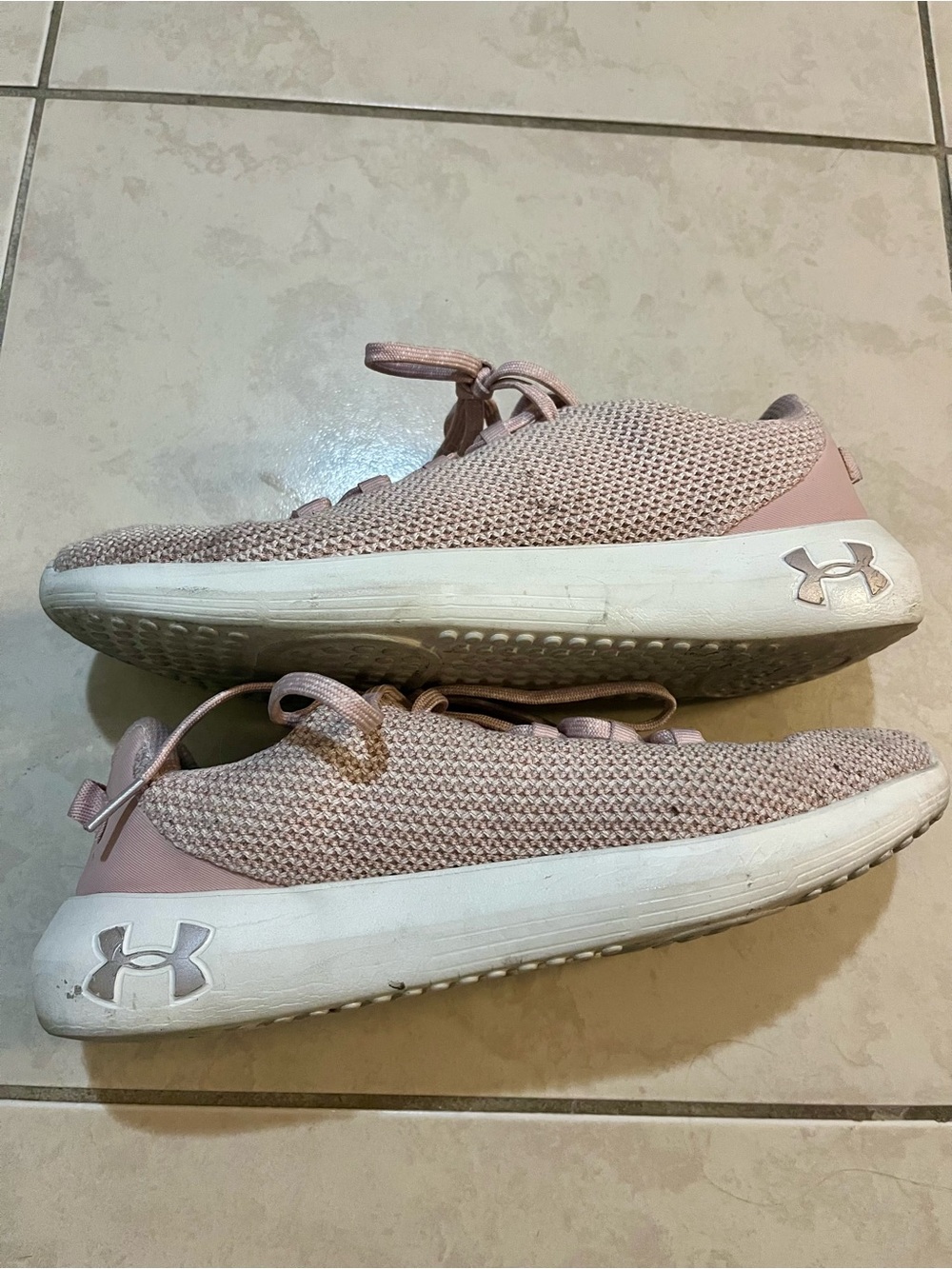 Under Armour Women’s Knit Athletic Shoes in Light Pink and White